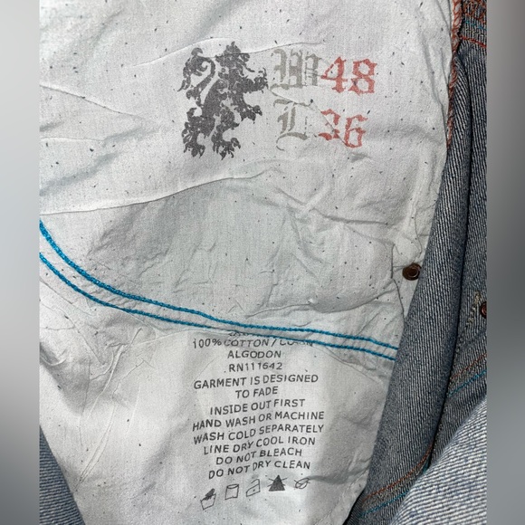 Coogi Mens Australia Size W 48 x L 26.5 Embroidered Pockets Blue Denim Jeans - Picture 8 of 11